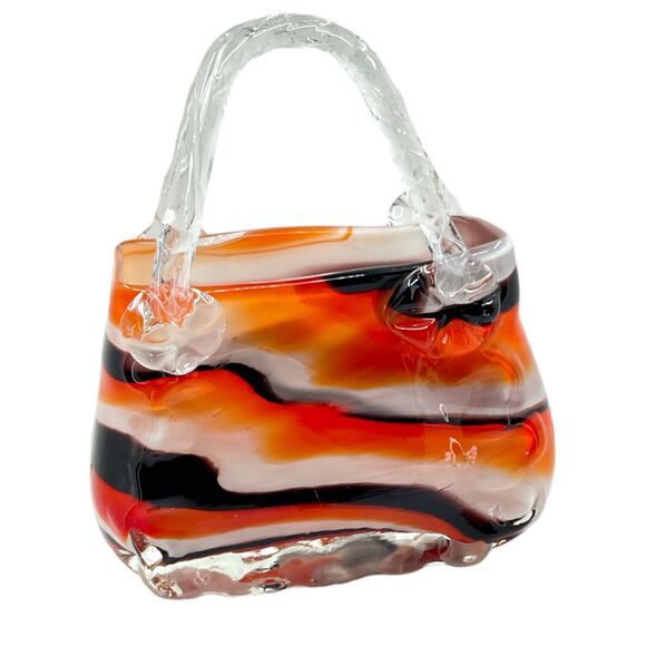 Halloween Murano Style Hand Blown Studio Art Glass Purse Vase Handbag Planter - Picture 1 of 9